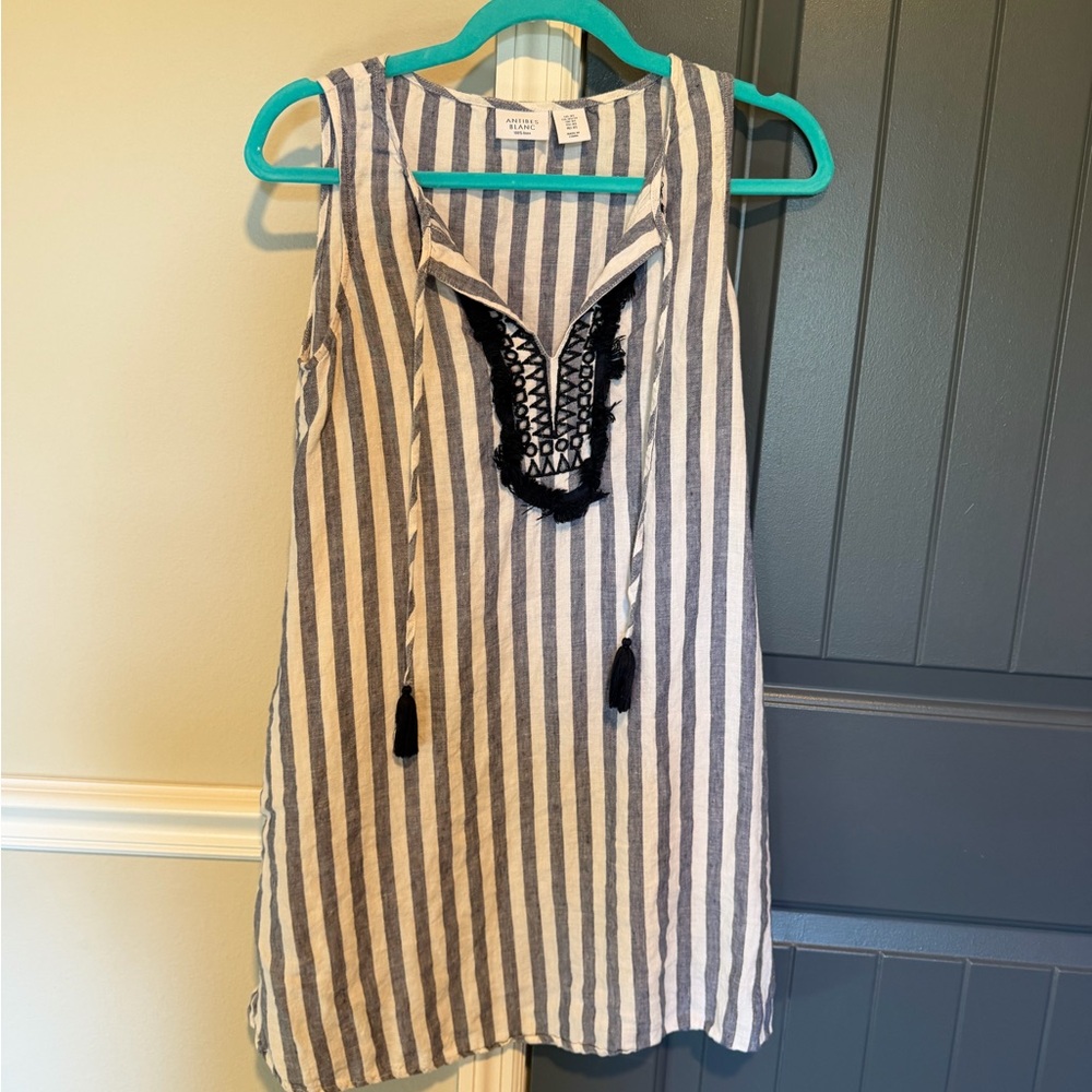 Striped Sleeveless pool cover up/ linen dress with Detail
